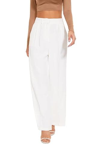 FUNYYZO Wide Leg Pants Women's High Elastic Waisted in The Back Business Work Trousers Long Straight Suit Pants - Image 1