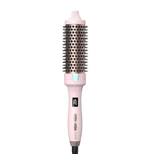 K&K 1 1/2 Inch Ceramic Tourmaline Ionic Heated Round Brush Curling Brush Creates Blowout Look -Creates Root Volume & Loose Curls Volume Curls Dual Voltage Hair Styling Tool (Pink, 1.5 Inch) - Image 1