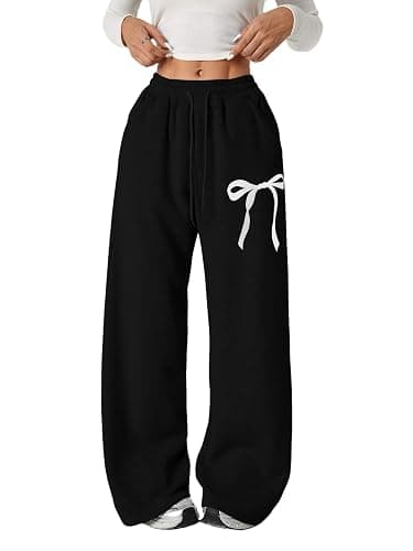 Verdusa Girl's Bowknot Baggy Sweatpants Lightweight Straight Leg Athletic Pants with Pockets - Image 1
