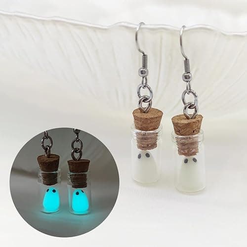 Ghost Earrings(Blue), The Adopt A Ghost In A Bottle Earring, Halloween Tiny Glow-In-The-Dark Spooky Charm Pendant Earrings Christmas Jewelry Gifts for Women thumbnail 4