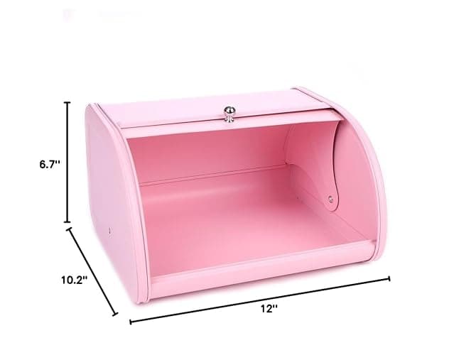 KL X458 Pink Bread Box Roll Top, Metal Bread Box for Kitchen Countertop, Large Capacity, Keeps Bakery Items Fresh Longer, Bread Bin for Kitchen Countertop, Breadbox to Store Cookies, Bagels, Muffins thumbnail 2