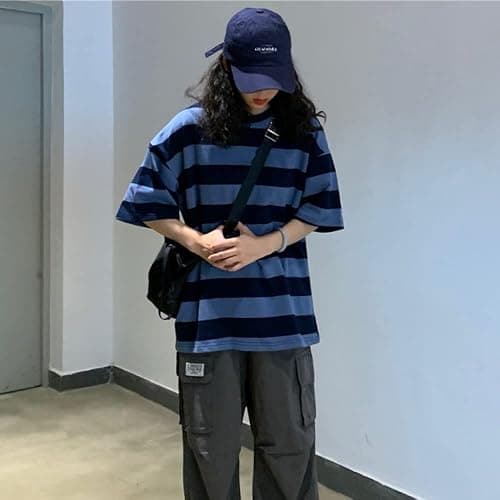 LAVASEON Harajuku Oversized Striped T-Shirt Long Sleeve Crew Neck Casual Matching Couple Streetwear Pullover thumbnail 4