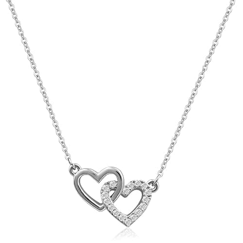 Desnuage Tiny Double Heart Necklace Small Sterling Silver Cubic Zirconia Cute Dainty Love Pendant Heart Necklace for Women - Image 1