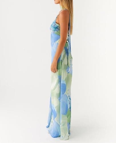 Women Summer Floral Maxi Dress Sexy Backless Bodycon Long Dresses with Scarf Formal Cocktail Tube Sundress thumbnail 3