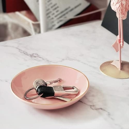 HANKOR 4.75" Ceramic Jewelry Tray, Small Ring Dish Holder Trinket Tray, Catch All Trays for Ring Earring Necklace Key, Christmas Gifts for Women Girls, Pink thumbnail 2