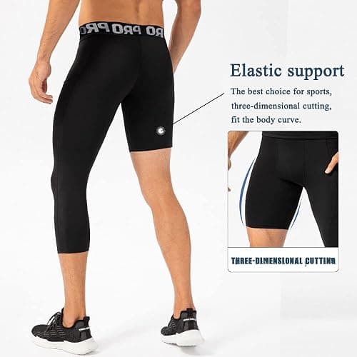 LANBAOSI 2 Pack 3/4 One Leg Compression Tights for Basketball Leg Sleeve Capri Athletic Base Layer Underwear for Gym Running thumbnail 2