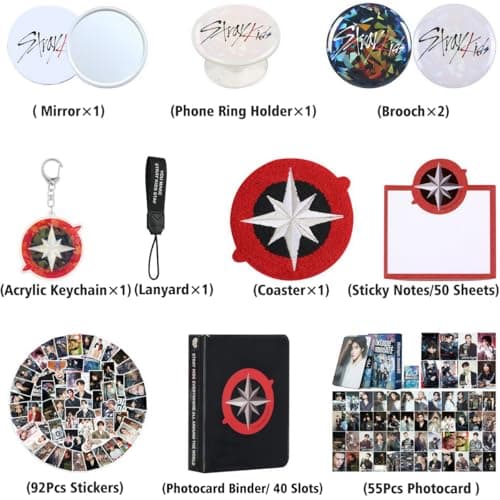 X9H8N9 Skz Merch Stray Fans Gifts Set,Including Photocards, Stickers,Photocards Binder, Coaster,Lanyard,Sticky Notes,Keychain, Pins,Mirror thumbnail 2