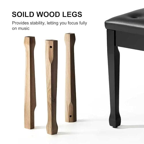 FILISITE Wooden Piano Bench with Storage, Piano Stool with Waterproof Padded Cushion, Bench Seat for Vanity, Living Room, Bedroom (Black) thumbnail 5