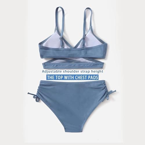 MIENOE Teen Girls Two-Piece Bikini Swimsuits | Removable Chest Pad Nylon Swimwear Kids Size 6-17 Years thumbnail 2