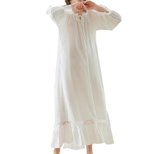 Lu's Chic Women's Victorian Nightgown Long Sleeve Sleepwear Loungewear Cotton Princess Cute - Image 1
