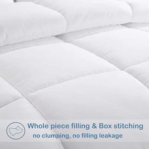 EASELAND Queen Size Down Alternative Comforter - Quilted Duvet Insert for All Seasons, Soft Lightweight with Corner Tabs, Summer Winter Warm Bedding, White 88×88 Inches thumbnail 4
