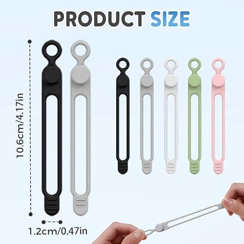Silicone Cable Organizer Management,Reusable Cable Ties,Cord Holder Charger Wire Organizer for Bundling and Fastening Cable Cords Wires,Home Office Travel Gadgets (Colorful-10PC) thumbnail 2