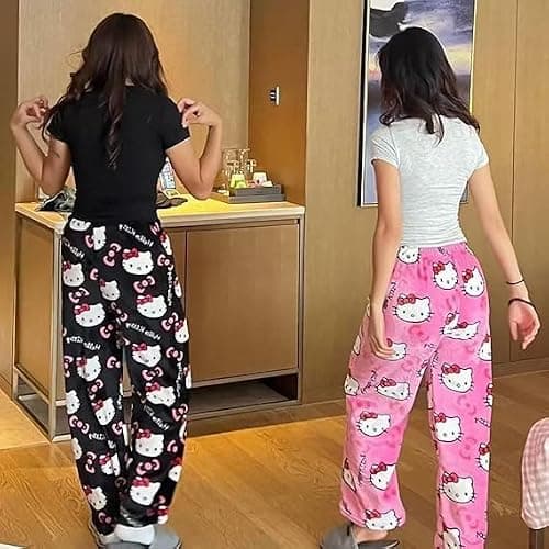 Pyjama Hose Damen Herren Kinder - Pyjamahose Flanell Schlafanzug Y2K Schlafanzughose Baggy Anime Cartoon Kawaii Kuschelig Weich Bequeme Flauschig Casual Schlafhose thumbnail 2