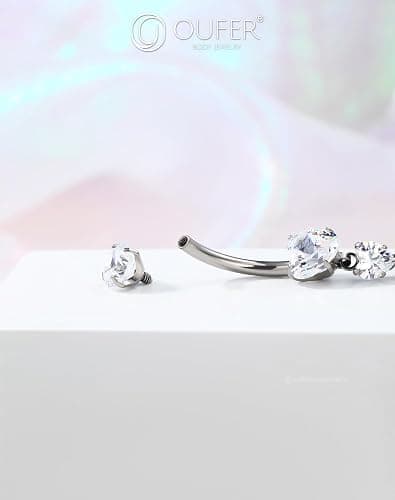 OUFER Titanium Belly Button Rings, Heart Belly Rings Dangling, Internally Threaded Belly Button Piercings, Long Dangle Navel Piercing Jewelry, Belly Rings for Women thumbnail 7