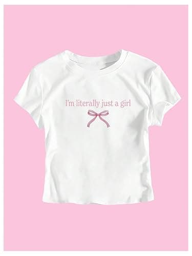 RoseSeek Women's Graphic Bow Short Sleeve Crewneck Crop Tops Slim Fit Y2K Cute T Shirts thumbnail 5