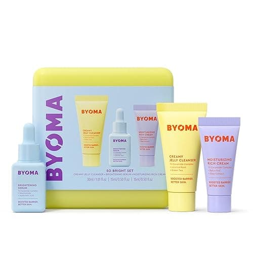 BYOMA So Bright Set - Barrier Repair Skincare Set for Brighter Skin - Creamy Jelly Cleanser, Brightening Face Serum & Ceramide Face Moisturizer - Alcohol Free Skin Care - 30ml, 15ml, 15ml - Image 1
