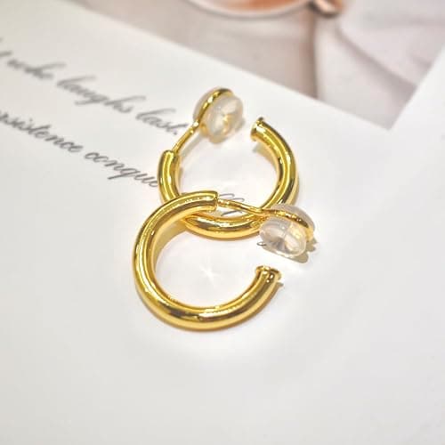 Yurielys Clip on Earrings for Women, 14K Real Gold Plated Non Pierced Hoop, Clip on Hoops for Non Pierced Ears Gold and White Gold thumbnail 2