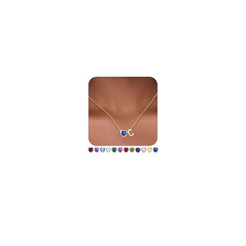 Esrial Heart Birthstone Initial Necklace for Women Girls,14K Gold Plated Heart Letter A-Z Necklace Birthday Trendy Jewelry Gifts for Women Girls Daughter - Image 1