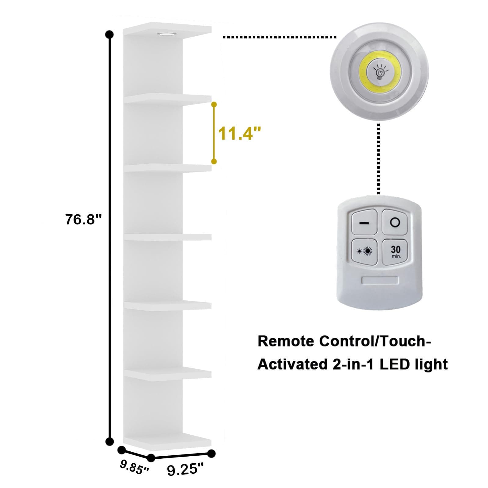 LitaEther Versatile 7 Tier Wall Shelf Unit,White Lack Wall Shelf,Display Floating Shelf with LED Remote Control Light thumbnail 3