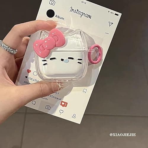 Transparent Clear Earphone Case for AirPods 4, Cute Lovely Cat Face Soft TPU Silicone Case, Kitty Ear AirPods 4 Cover Protective Skin Shockproof Protector for iPod Earbuds -Sleeping Bowknot Cat thumbnail 3