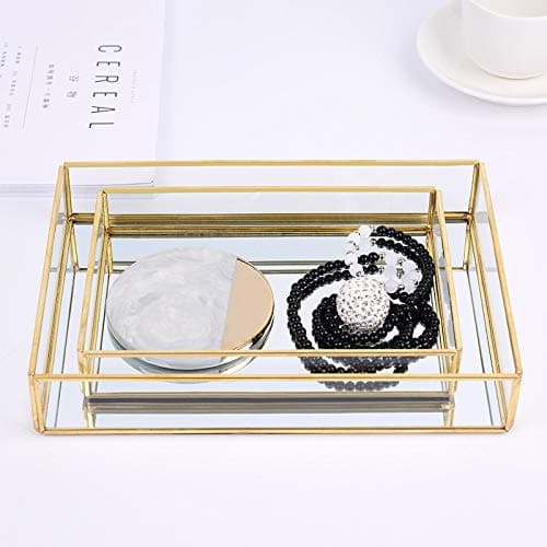 Gold Mirror Tray Perfume Display & Jewelry Organizer - Makeup, Serving, Bathroom Trays - Beautiful Art Decor, Neaten Storage for Vanity, Closet, Dresser (20 * 14 * 3.5cm) thumbnail 4