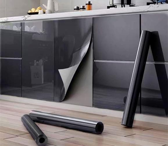 Black Sticky Back Plastic Self Adhesive Wallpaper Glossy Glitter Effect Black Vinyl Wrap 30cmX300cm Peel and Stick DIY Contact Paper Vinyl Film Decor for Walls Doors Kitchen Countertop Cabinet - Image 1