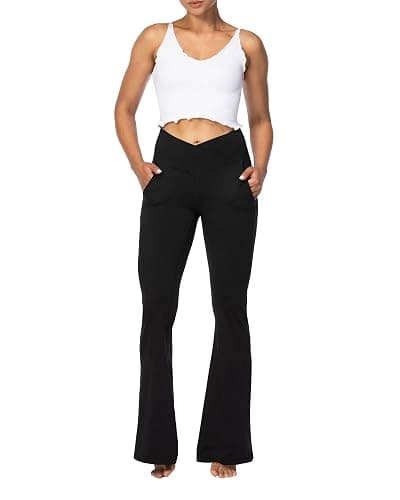 Sunzel Flare Leggings for Women with Pockets, Crossover Yoga Pants with Tummy Control, High Waisted and Wide Leg thumbnail 7