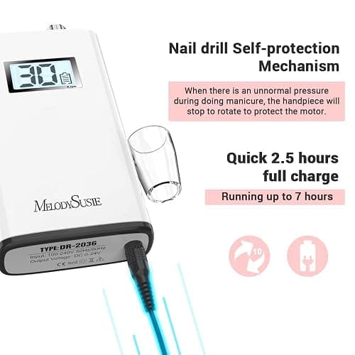 MelodySusie Entry-Level Clip-On Rechargeable Nail Drill, SC320H 30000RPM Popular Classic E-File with LCD Display for Manicure Shaping & Gel Removal, Perfect for Training, Nail Art Practice & Home Use thumbnail 6