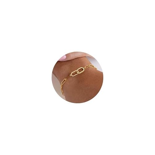 Moodear Dainty Gold Charm Bracelets for Women - Trendy Non Tarnish 14k Gold Plated Charms Bracelet Adjustable Chain Waterproof Jewelry - Paperclip Bracelet Gold - Image 1