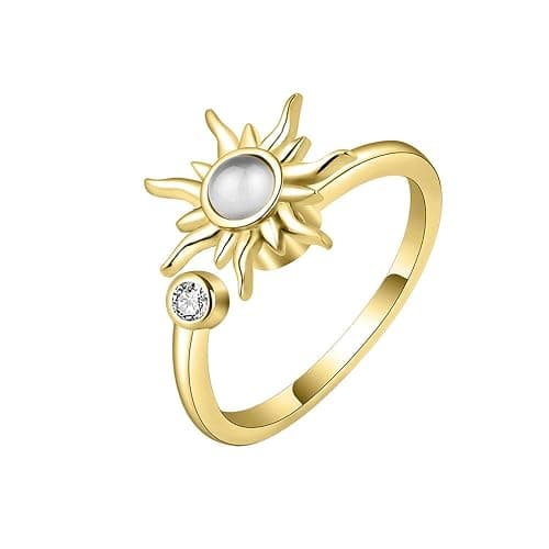 MYANAIL Sun Spinner Fidget Finger Rings for Women Anti Stress Anxiety Rings Sunflower Adjustable Rings - Image 1