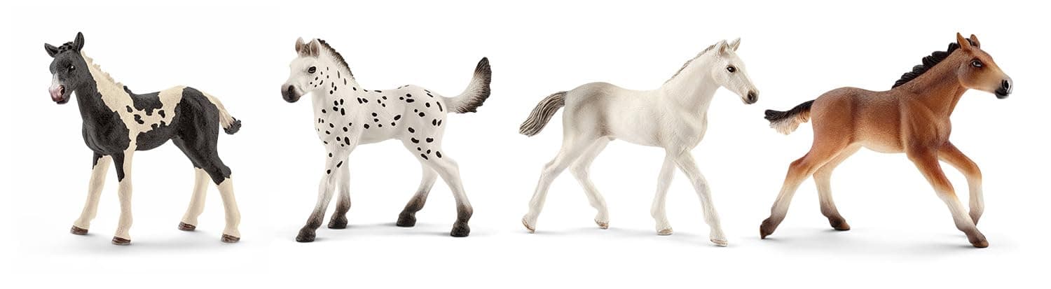 Schleich Horse Club - 4PC Foal Horse Toy Playset - with Pinto, Knabstrupper, Holsteiner and Mustang Figurine Horses for Girls and Boys - Realistic Farm Animal Figures for Kids Ages 5+ | 77586 - Image 1
