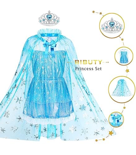 Kids Princess Dress Up Clothes for Little Girls, BIBUTY Pretend Play & Dress Up Princess Costume Set with Princess Dresses Crown Cape for Little Girls, Princess Toys Gifts for 3-6 Toddler Little Girls thumbnail 3