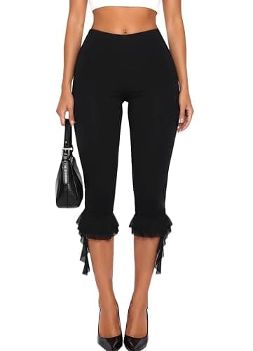 Navneet Women Y2k Ruffle Flare Leg Capri Leggings Knee Length Capri Pants Slim Fit Cropped Trousers - Image 1