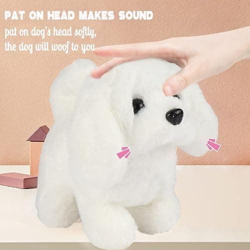Hopearl Walking Dog Bichon Interactive Electronic Pet Plush Toy Puppy Woof and Moving Animated Nodding Head Gifts for Toddlers Birthday, White, 18cm thumbnail 4