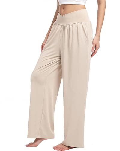 Kivdol 3 Pack Women's Wide Leg Pants Crossover with Pockets High Waist Loose Sweatpants Casual Lounge Yoga Workout Palazzo thumbnail 4