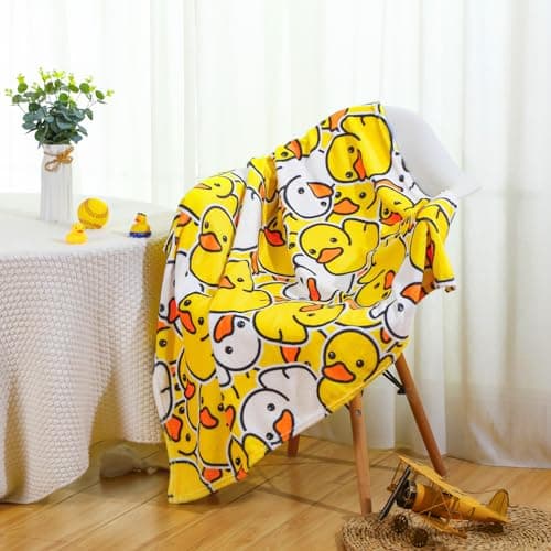 SmoothNovelty Cute Rubber Duck Throw Blanket All Season Yellow Cartoon Ducks Decorative Fleece Blankets Ducky Soft Cozy Flannel Blanket for Bed Chair Car Sofa Couch Bedroom 50" x 40"