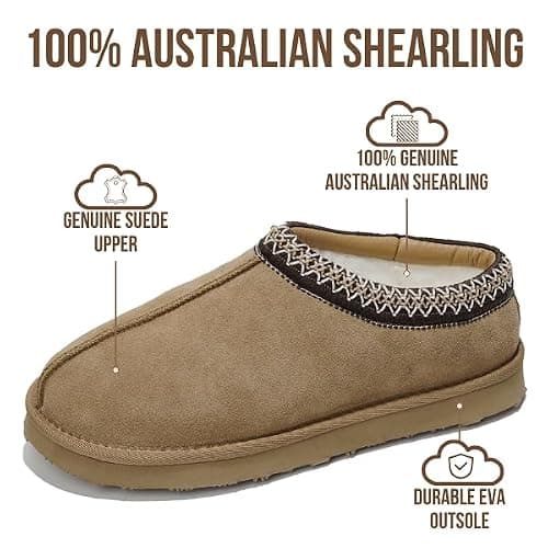 Project Cloud Mens Slippers 100% Genuine Leather with Australian Shearling Lining & Memory Foam Insole Outdoor & House Slippers for Men - Non-Slip Fuzzy Mens Shoes(Relaxation) thumbnail 2