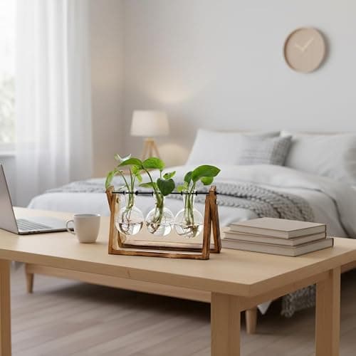 XXXFLOWER Plant Terrarium with Wooden Stand, Air Planter Bulb Glass Vase Metal Swivel Holder Retro Tabletop for Hydroponics Home Garden Office Decoration - 3 Bulb Vase thumbnail 5