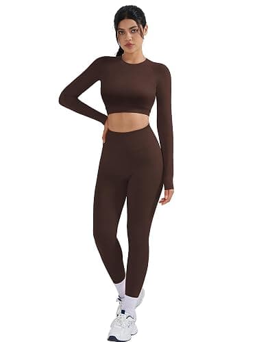 SUUKSESS Women 2 Piece Open Back Seamless Workout Sets Scrunch Booty Gym Leggings Built in Bra Crop Yoga Top thumbnail 2