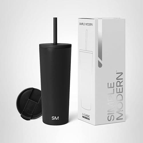 Simple Modern Insulated Tumbler with Lid and Straw | Iced Coffee Cup Reusable Stainless Steel Water Bottle Travel Mug | Gifts for Women Men Her Him | Classic Collection | 24oz | Midnight Black thumbnail 8