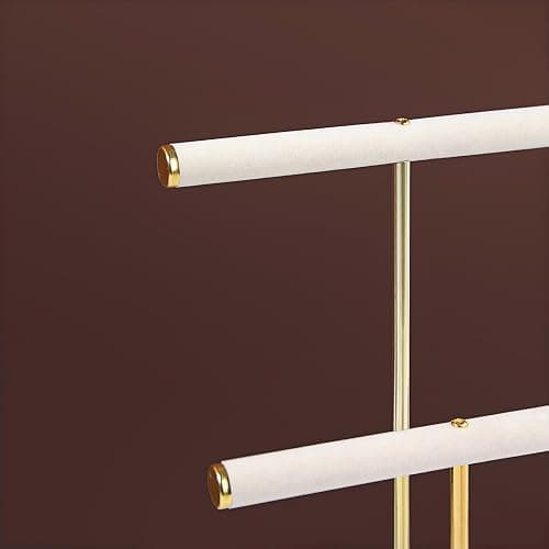 2 Tier Necklace Bracelet Holder Stand, Multi-Use Jewelry Display Organizer with Metal Tray, Velvet T-Bar Metal Necklace Organizer Stand, Jewelry Hanger Tower Rack for Men Women (Gold 12" Tall) thumbnail 5