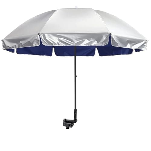 G4Free UPF 50+ Universal Clamp On Umbrella Adjustable Outdoor UV Protection Beach Chair Umbrella for Strollers, Wheelchairs, Patio Chairs, and Golf Carts - Blue - Image 1