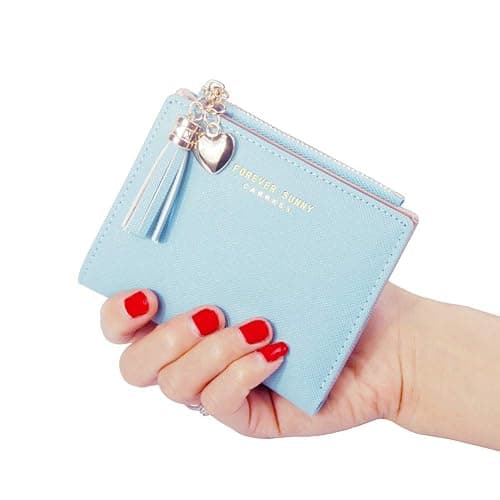 Belsmi Women's Small Compact Slim Leather Mini Wallet Lady Purse Zipper Pocket Card Organizer Bifold Wallets (Grey) thumbnail 3