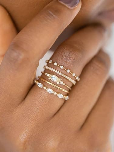 Honsny Stackable Gold Rings for Women Set Dainty 18K Gold Plated Cubic Zirconia Thumb Rings Thin Eternity Engagement Rings thumbnail 4