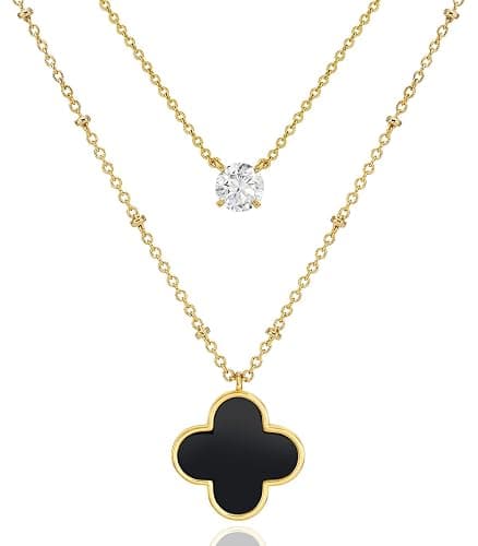 M.DUN - Layered Necklace for Women, 2 Strand Stainless Steel Chains with Clover, Butterfly or Heart Pendant, Dainty Fashion Jewelry Gift - Image 1