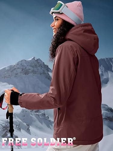 FREE SOLDIER Damen Winterjacke Wasserdicht Atmungsaktiv Warme Fleece Gefütterte Ski Jacke Outdoor Winterregenjacke mit Kapuze und Vollständig Versiegelte Nähte thumbnail 2