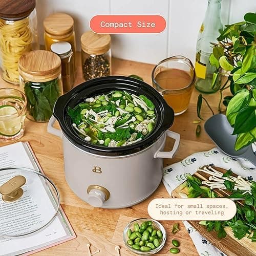 Beautiful 2 Pack Slow Cooker Crock Set- 2 Quart, Thyme Green/Porcini Taupe (120 Watts) with Adjustable Heat settings-Kitchenware by Drew Barrymore thumbnail 7