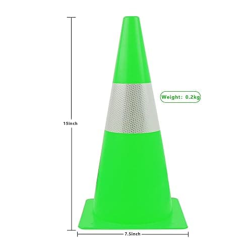15 inch Traffic Safety Cones with Reflective Collars,[4 Pack]Green Construction Cones| Parking Cones|Road Cones for Parking lot, Driveway, Sport and Driving Training. thumbnail 6
