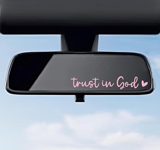 DXNQ 2 PCS Trust in God Rearview Mirror Decals, Automotive Vinyl Rear View Mirror Decorative Stickers, Waterproof Trust in God Stickers for Car Truck Laptop, Car Accessories (Pink) - Image 1