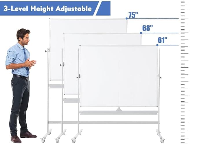 FORTUNO Large Magnetic Mobile Whiteboard 72"x40", Rolling Double Sided Stand Whiteboard on Wheels, Reversible Adjustable Height/Angle Dry Erase Board Easel White Board for Office Classroom thumbnail 5